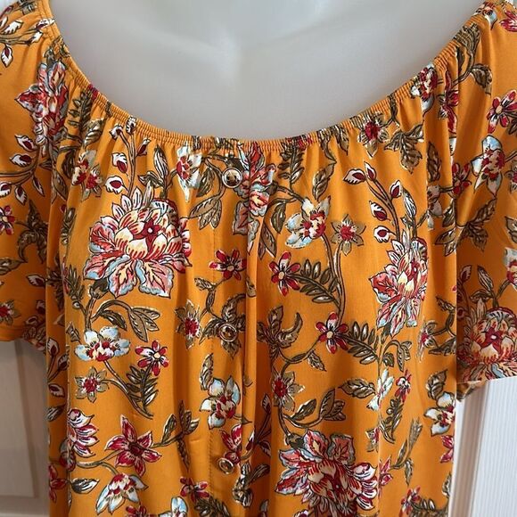 Floral Mustard Gold Yellow Modern Attraction Shirt Top Blouse Medium M NWT - Picture 4 of 6